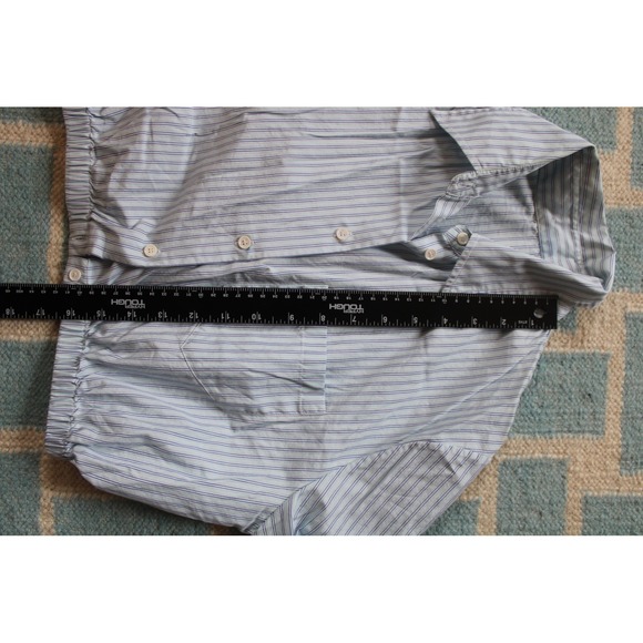 Maje Size M? Blue Striped Poplin Cropped Button Down Shirt Top Elastic Hem - Picture 10 of 10